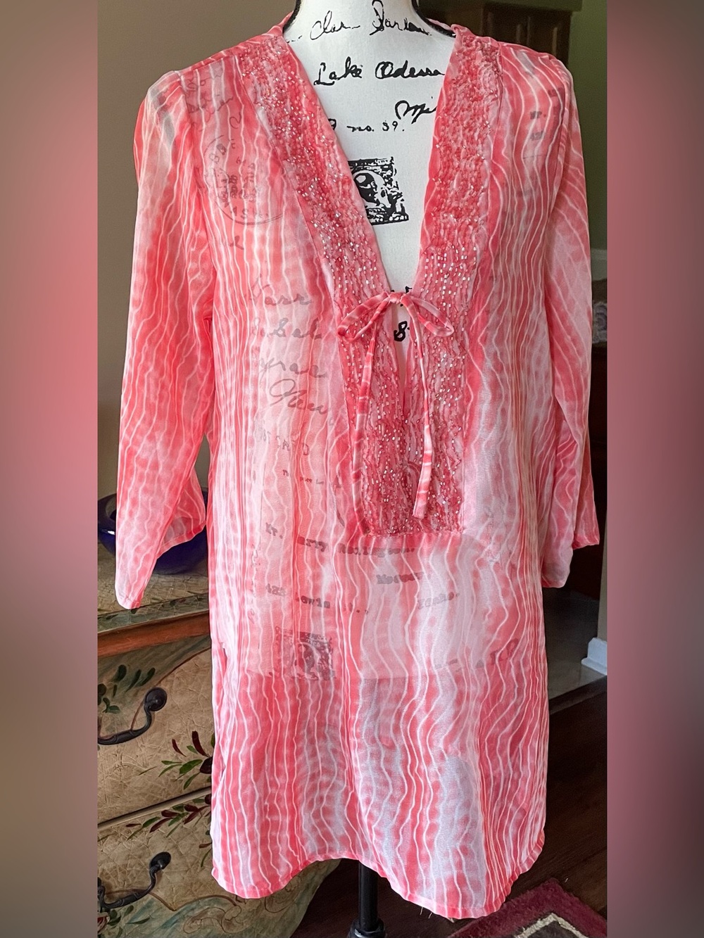 “RAVIYA” Coral & White Swim Cover-Up. ☀️Final Markdown!